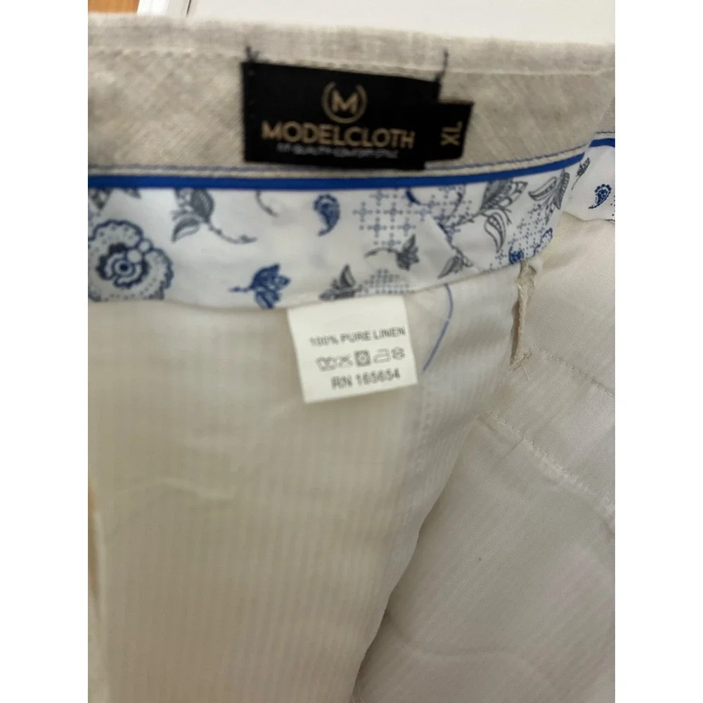 Modelcloth Linen Pants Mens XL Beige Pure Linen Flat Front Coastal Summer Casual